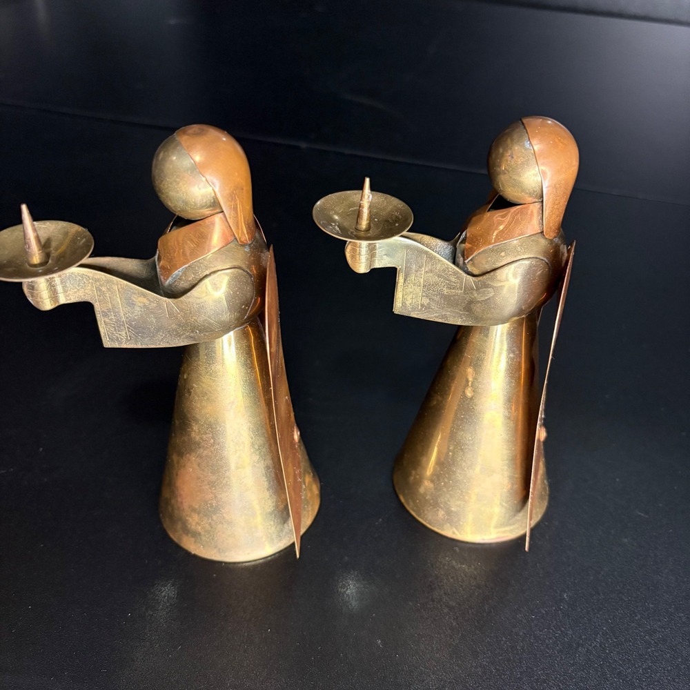 Vintage Set of angels brass copper candle holders 6" tall Christmas‎ home decor